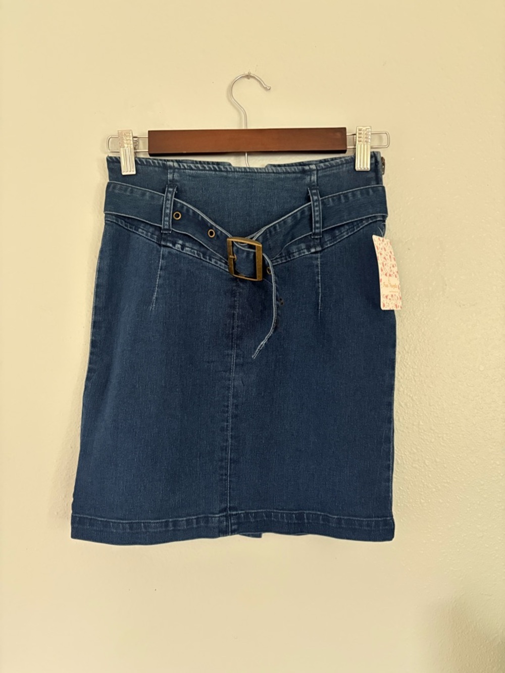 Free People Indigo Denim Pencil Skirt with Belt